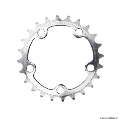 Plateau vélo route 5 branches 24 dents diamètre 74 triple intérieur argent alu 7075 zelito type shimano 9-10 vitesses marque Spécialités TA