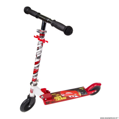 Trottinette 2 roues disney cars rouge acier - pliable et réglable avec frein roue arrière