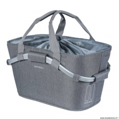 Panier vélo arrière en toile 2day gris clair avec anse fixation clip automatique sur porte bagage spécifique mik (22 litres) marque Basil