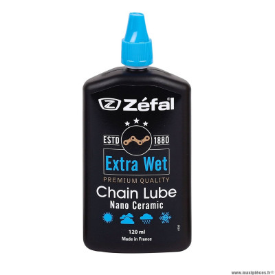 Lubrifiant vélo chaine et dérailleur 120ml marque zefal extra wet pour toutes les conditions (burette) - durabilité exceptionnelle à base de céramique