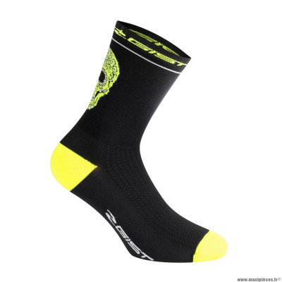 Paire de socquettes été taille 40-43 motif crane couleur noir-jaune fluo antibacterien - hauteur 18cm