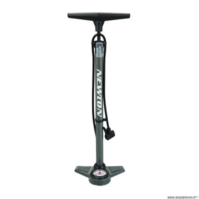 Pompe à pied vélo marque Newton fpv1 acier couleur gris raccord double style switch avec manomètre 11bars valve presta-schrader