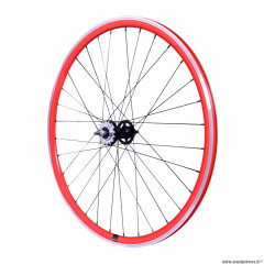 Roue vélo route - fixie - piste 30mm rouge arrière double filetage avec pignon 16 dents
