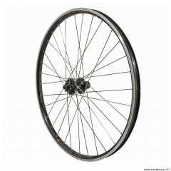 ROUE VTC 700X45 KARGO / VAE / E-BIKE ARRIERE DISC ET V-BRAKE NOIRE DOUBLE PAROI AVEC OEILLETS MOYEU SHIMANO M475 DISC 6 TROUS CASSETTE 11/10/9V. (RENFORCE) JANTE 25C 32 RAYONS INOX marque Vélox