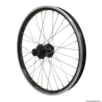 Roue vélo VTT 20 pouces arrière kargo disc vae-e-bike aluminium couleur noire double paroi moyeu shimano m475 disc 6 trous cassette 10-9-8 vitesses (renforce) rayon inox marque Vélox