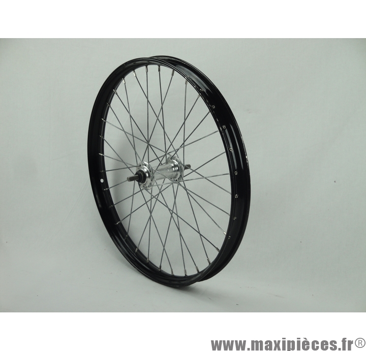Roue avant ETRTO 28 390 BMX 18 pouces 18 x 1 1 8 jante noire oxyd moyeu MICHE alu argent 32T axe plein 450 x 28A et 450A Neuf mais l g re traces