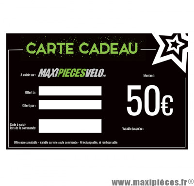 Carte cadeau Maxipièces - Valeur 50 euros