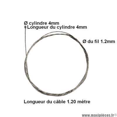Câble acier de dérailleur vélo 4x4 1,20m vendu à l'unité * Déstockage !