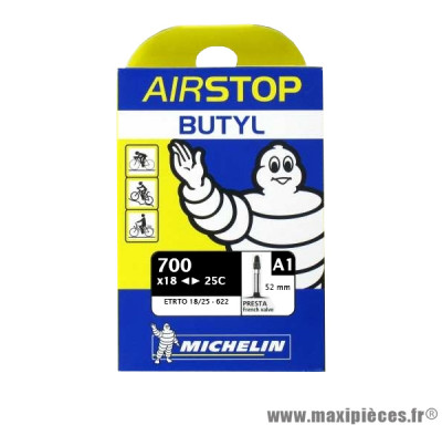 Chambre à air Michelin AirStop 700x18 à 25C valve Presta A1 52mm 100g *Déstockage !