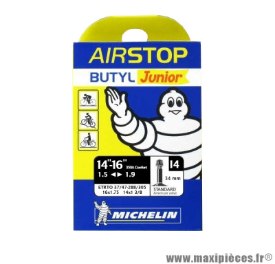 Chambre à air Michelin AirStop Junior 14 à 16"x1,5 à 1,9 valve Schrader I4 34mm 100g
