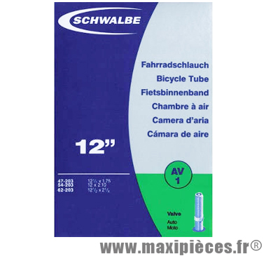Chambre à air de vélo 12 pouces Schwalbe AV1 Schrader 12 1/2x1.75-2.25 *Déstockage !