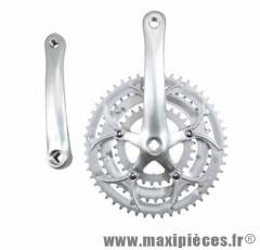 Pédalier vélo route triple plateaux 30/42/52 axe carré argent