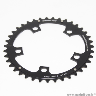Plateau route/road diamètre 110 intérieur 39 dents noir alu 5083 marque Stronglight 10/9 vitesses 5 branches * Déstockage !