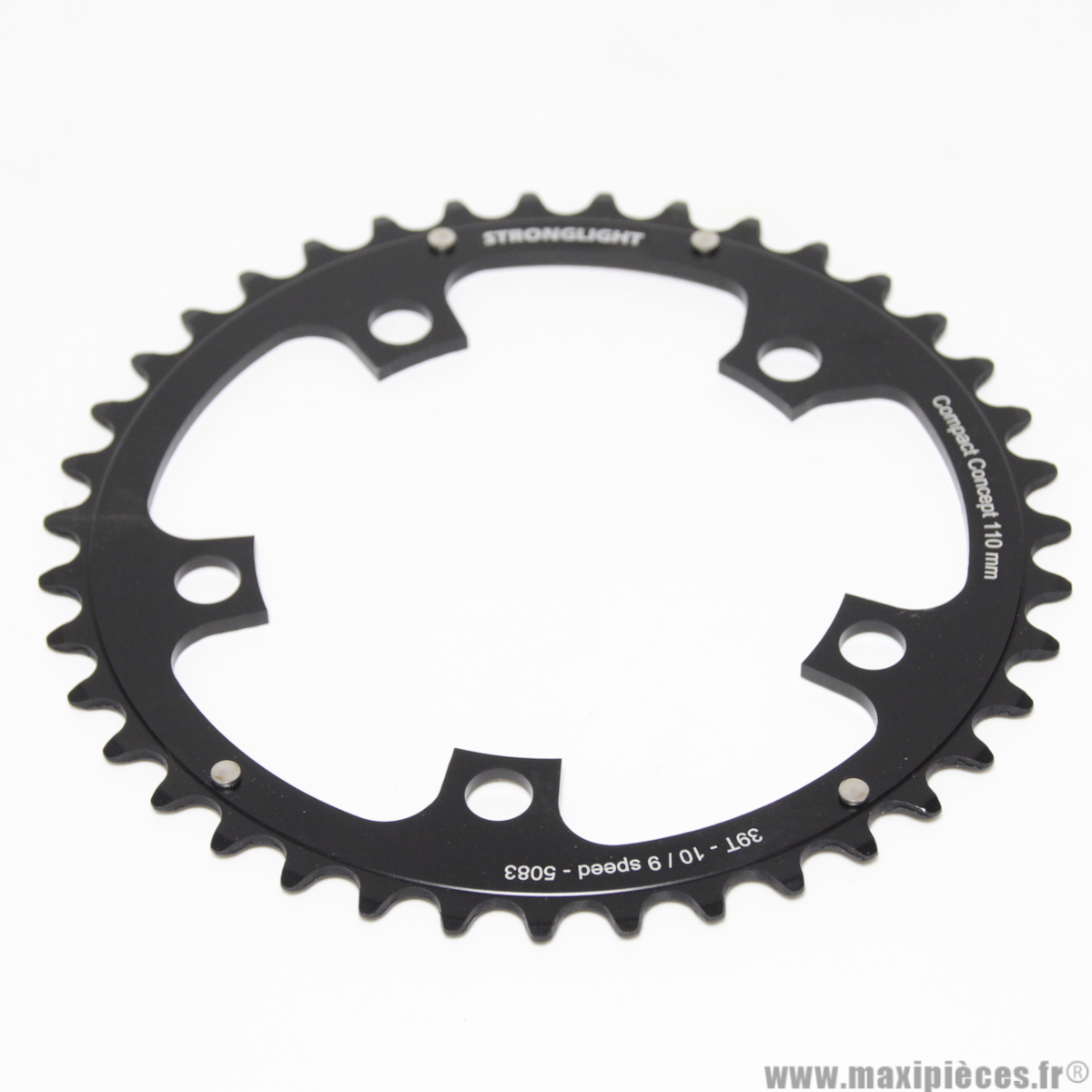 Plateau route/road diamètre 110 intérieur 39 dents noir alu 5083 marque Stronglight 10/9 vitesses 5 branches * Déstockage !